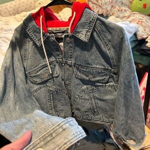 Tommy Jeans Denim Jacket with Red Hoodie